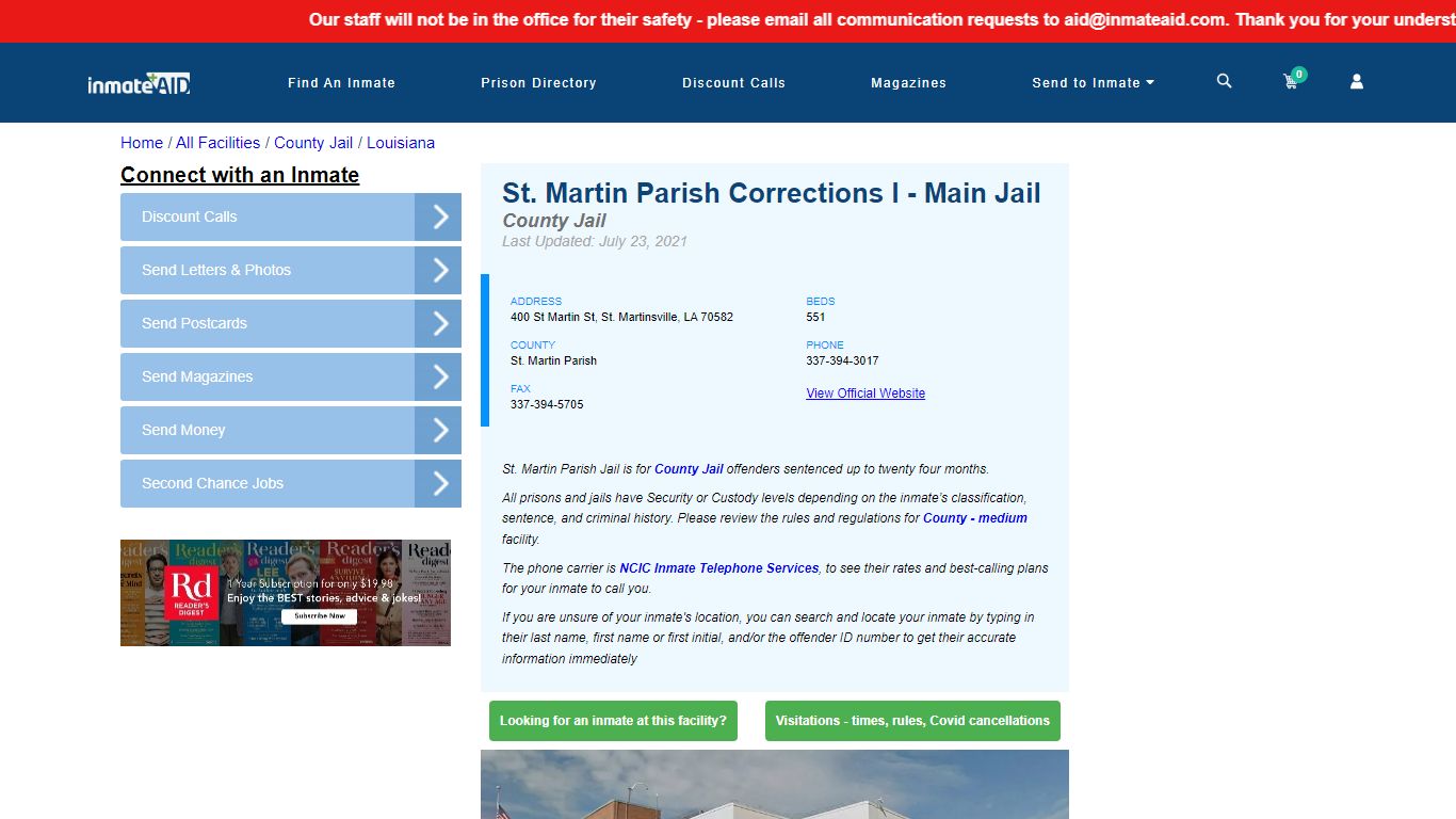 St. Martin Parish Corrections I - Main Jail - Inmate ...