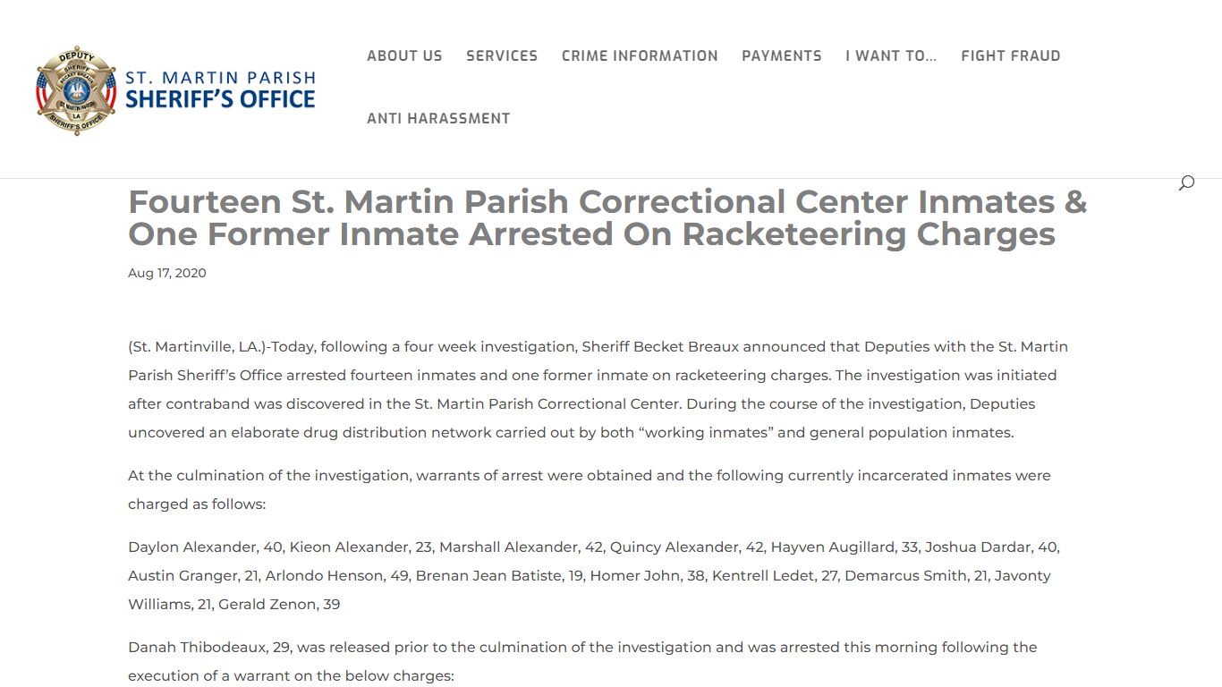 Fourteen St. Martin Parish Correctional Center Inmates ...